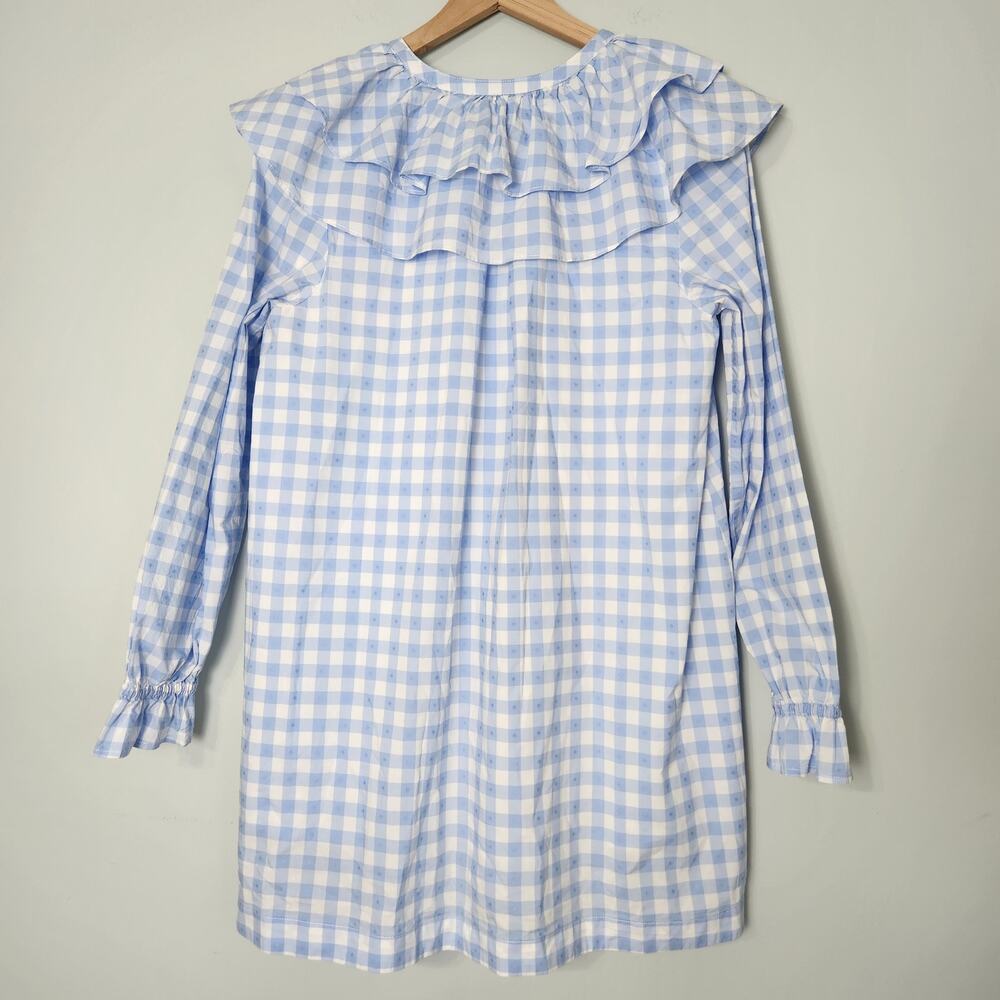 Hill House Colette Blue Jacquard Check Ruffle Long Sleeve Mini Dress, XS - Picture 10 of 14